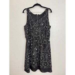 Reitmans Womens Black White Floral Line Art Sleeveless Dress Size L Large